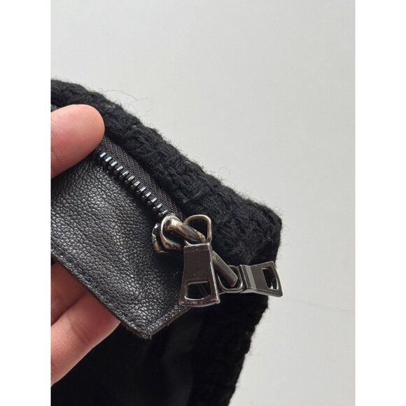 VINCE Black Wool Boucle Knit Lamb Leather Minimalist Collarless Jacket, Size 2 - Picture 10 of 14